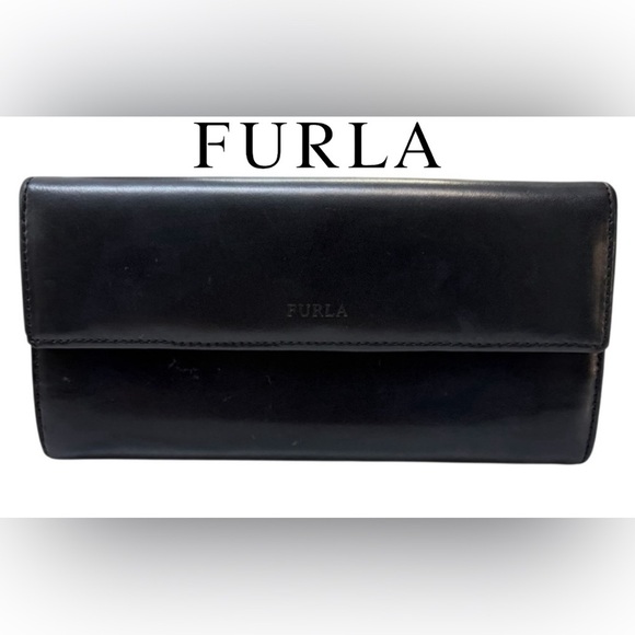 FURLA Smooth Black Leather Accordian Wallet - Picture 1 of 15
